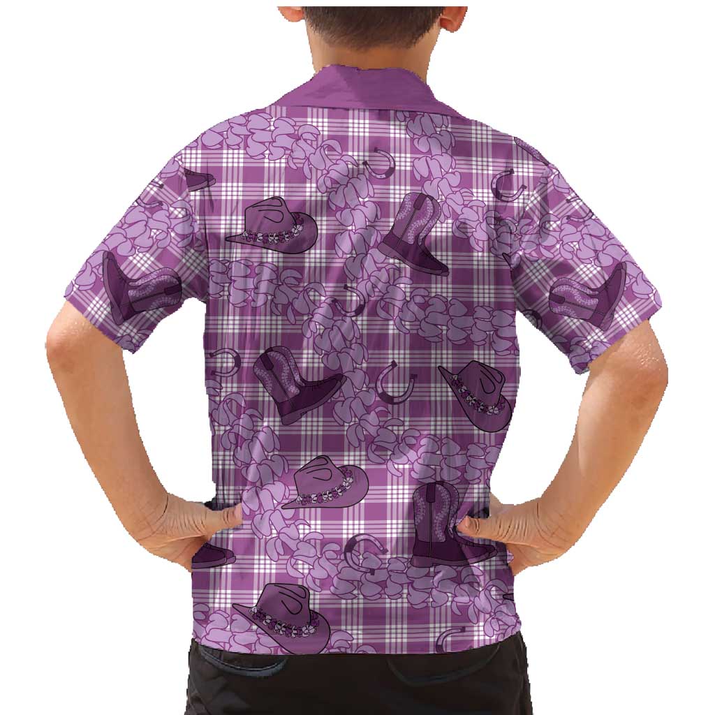 Purple Palaka Hawaii Cowboy Family Matching Mermaid Dress and Hawaiian Shirt Puakenikeni Lei Paniolo Papale Seamless Vibes LT14 - Polynesian Pride