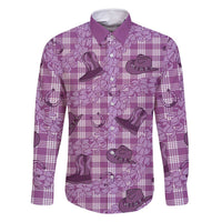 Purple Palaka Hawaii Cowboy Family Matching Mermaid Dress and Hawaiian Shirt Puakenikeni Lei Paniolo Papale Seamless Vibes LT14 Dad's Shirt - Long Sleeve Purple - Polynesian Pride