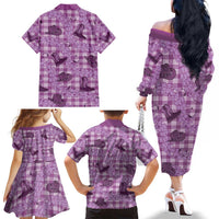 Purple Palaka Hawaii Cowboy Family Matching Off The Shoulder Long Sleeve Dress and Hawaiian Shirt Puakenikeni Lei Paniolo Papale Seamless Vibes LT14 - Polynesian Pride
