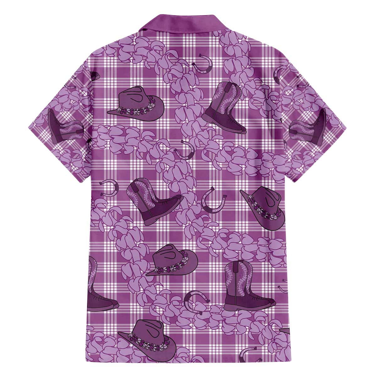 Purple Palaka Hawaii Cowboy Family Matching Off The Shoulder Long Sleeve Dress and Hawaiian Shirt Puakenikeni Lei Paniolo Papale Seamless Vibes LT14 - Polynesian Pride