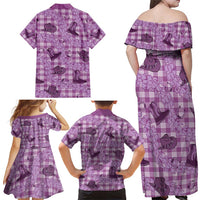 Purple Palaka Hawaii Cowboy Family Matching Off Shoulder Maxi Dress and Hawaiian Shirt Puakenikeni Lei Paniolo Papale Seamless Vibes LT14 - Polynesian Pride