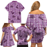 Purple Palaka Hawaii Cowboy Family Matching Off Shoulder Short Dress and Hawaiian Shirt Puakenikeni Lei Paniolo Papale Seamless Vibes LT14 - Polynesian Pride