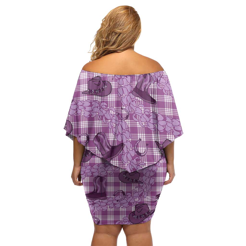 Purple Palaka Hawaii Cowboy Family Matching Off Shoulder Short Dress and Hawaiian Shirt Puakenikeni Lei Paniolo Papale Seamless Vibes LT14 - Polynesian Pride