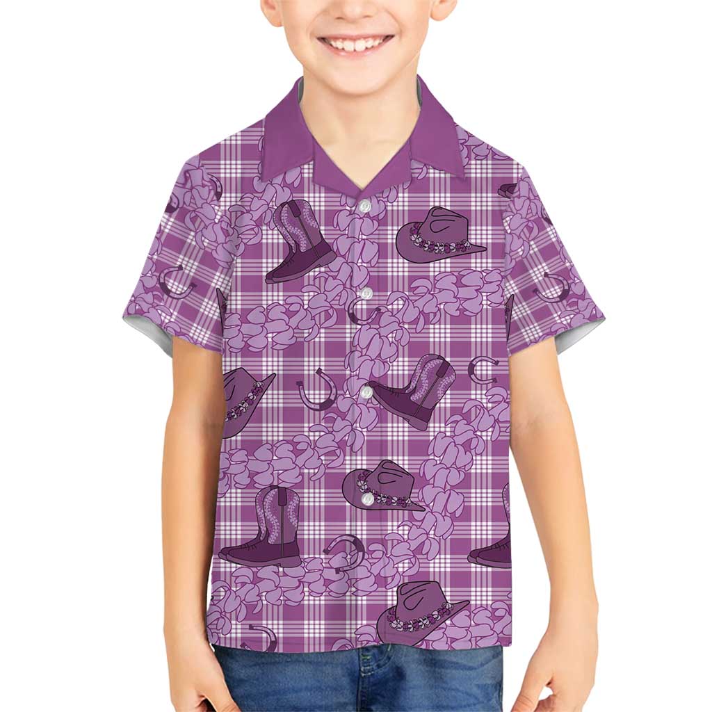 Purple Palaka Hawaii Cowboy Family Matching Puletasi and Hawaiian Shirt Puakenikeni Lei Paniolo Papale Seamless Vibes LT14 Son's Shirt Purple - Polynesian Pride