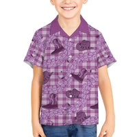 Purple Palaka Hawaii Cowboy Family Matching Short Sleeve Bodycon Dress and Hawaiian Shirt Puakenikeni Lei Paniolo Papale Seamless Vibes LT14 Son's Shirt Purple - Polynesian Pride