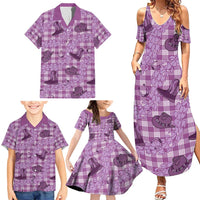 Purple Palaka Hawaii Cowboy Family Matching Summer Maxi Dress and Hawaiian Shirt Puakenikeni Lei Paniolo Papale Seamless Vibes LT14 - Polynesian Pride