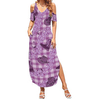 Purple Palaka Hawaii Cowboy Family Matching Summer Maxi Dress and Hawaiian Shirt Puakenikeni Lei Paniolo Papale Seamless Vibes LT14 Mom's Dress Purple - Polynesian Pride