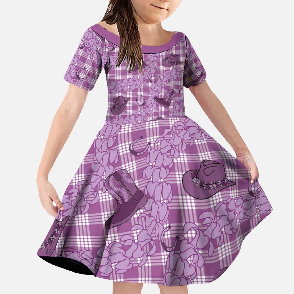 Purple Palaka Hawaii Cowboy Family Matching Tank Maxi Dress and Hawaiian Shirt Puakenikeni Lei Paniolo Papale Seamless Vibes LT14 Daughter's Dress Purple - Polynesian Pride