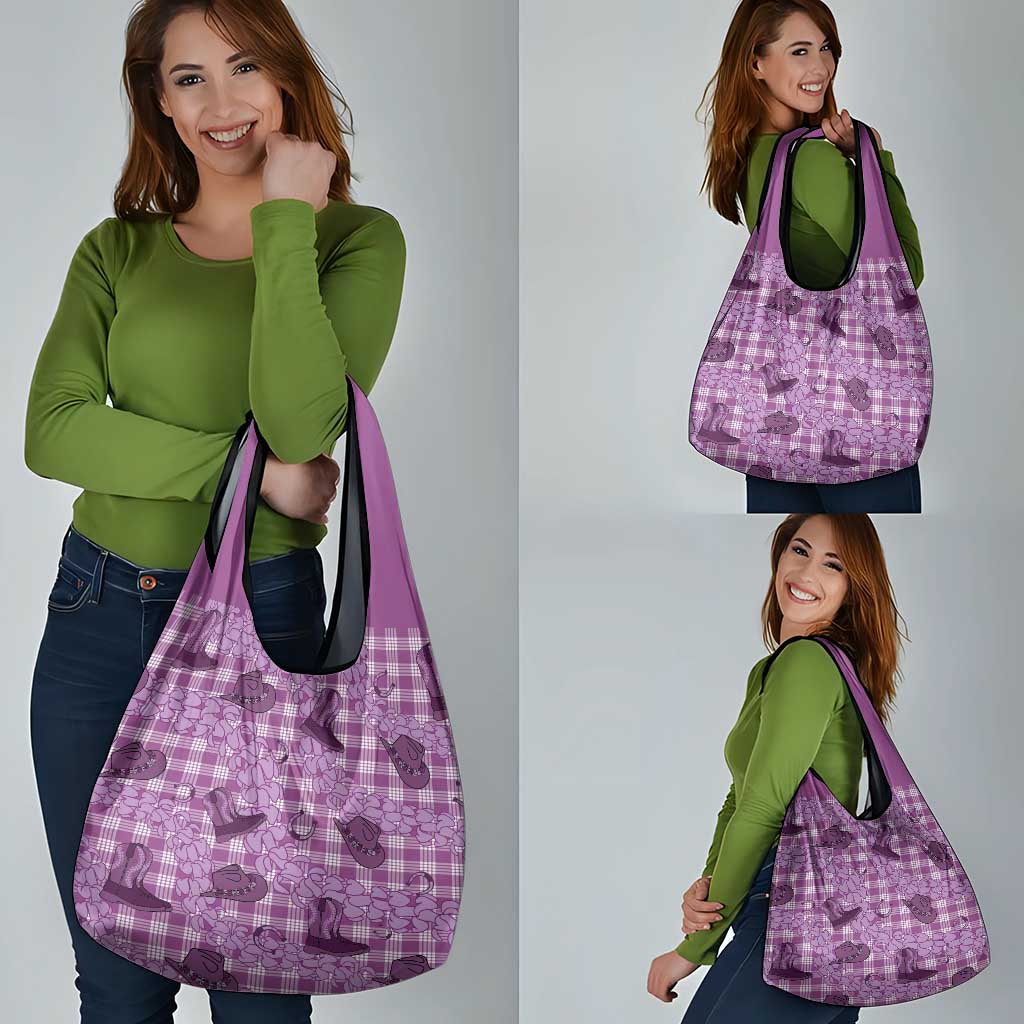 Purple Palaka Hawaii Cowboy Grocery Bag Puakenikeni Lei Paniolo Papale Seamless Vibes - Polynesian Pride