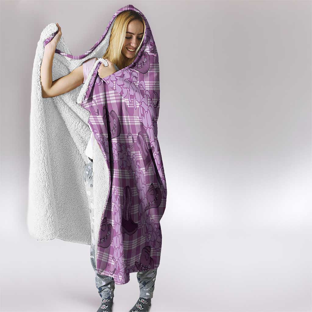 Purple Palaka Hawaii Cowboy Hooded Blanket Puakenikeni Lei Paniolo Papale Seamless Vibes - Polynesian Pride