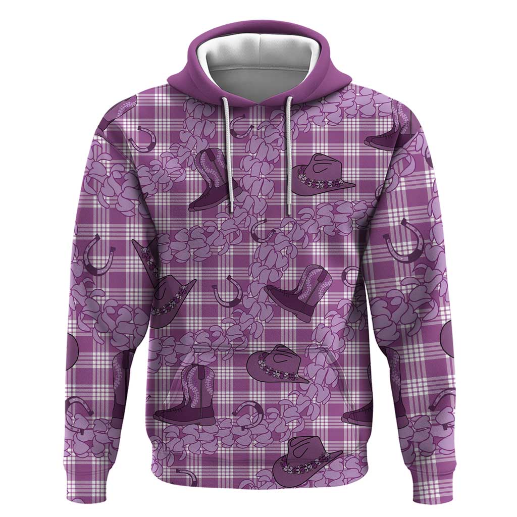 Purple Palaka Hawaii Cowboy Hoodie Puakenikeni Lei Paniolo Papale Seamless Vibes LT14 Pullover Hoodie Purple - Polynesian Pride