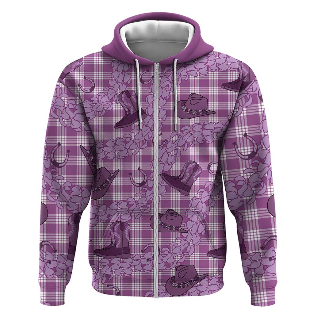 Purple Palaka Hawaii Cowboy Hoodie Puakenikeni Lei Paniolo Papale Seamless Vibes LT14 Zip Hoodie Purple - Polynesian Pride