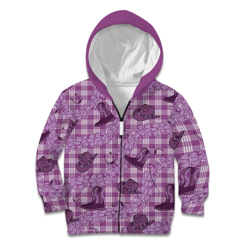 Purple Palaka Hawaii Cowboy Kid Hoodie Puakenikeni Lei Paniolo Papale Seamless Vibes LT14 Zip Hoodie Purple - Polynesian Pride