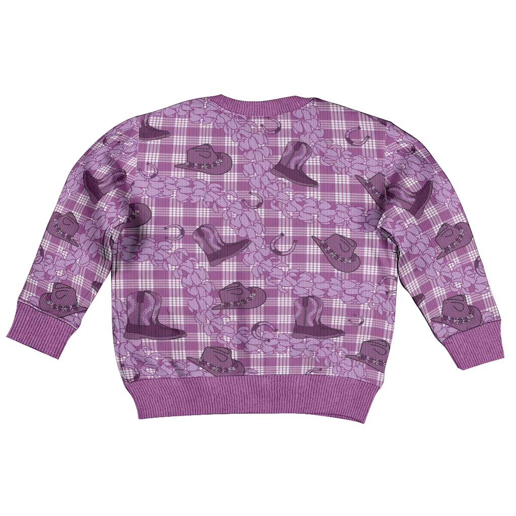 Purple Palaka Hawaii Cowboy Kid Ugly Christmas Sweater Puakenikeni Lei Paniolo Papale Seamless Vibes LT14 - Polynesian Pride