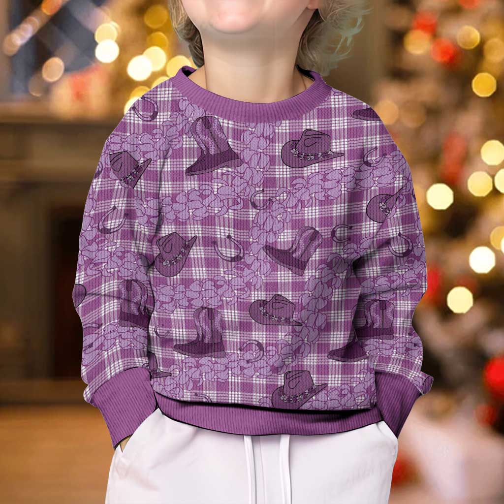 Purple Palaka Hawaii Cowboy Kid Ugly Christmas Sweater Puakenikeni Lei Paniolo Papale Seamless Vibes LT14 - Polynesian Pride