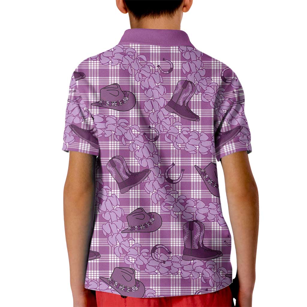 Purple Palaka Hawaii Cowboy Kid Polo Shirt Puakenikeni Lei Paniolo Papale Seamless Vibes LT14 - Polynesian Pride