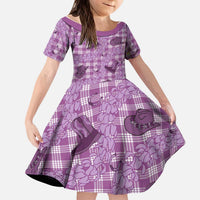 Purple Palaka Hawaii Cowboy Kid Short Sleeve Dress Puakenikeni Lei Paniolo Papale Seamless Vibes LT14 KID Purple - Polynesian Pride