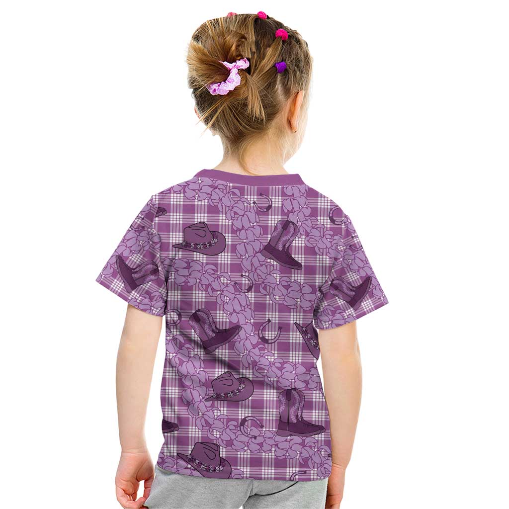 Purple Palaka Hawaii Cowboy Kid T Shirt Puakenikeni Lei Paniolo Papale Seamless Vibes LT14 - Polynesian Pride