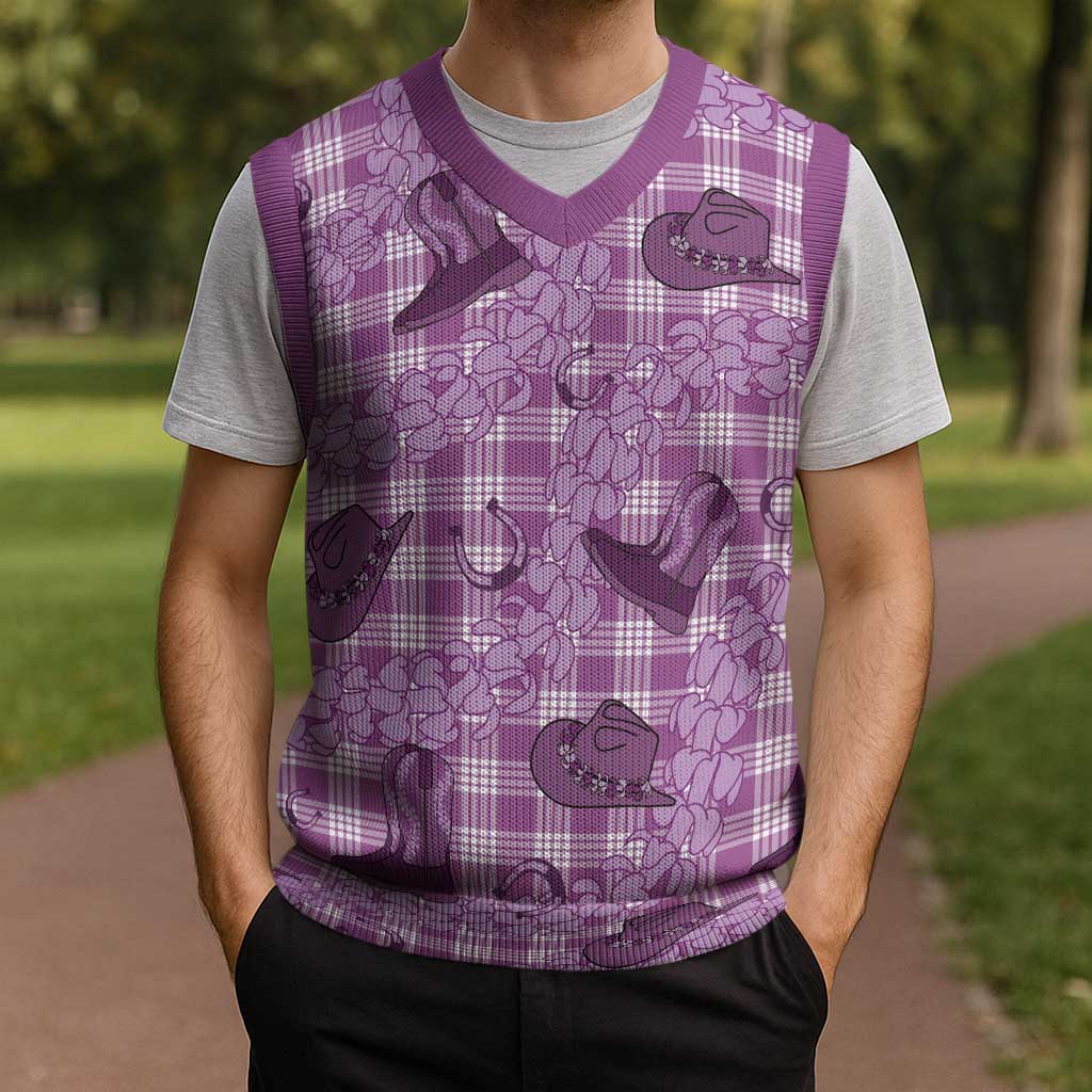 Purple Palaka Hawaii Cowboy Christmas Knitted V-Neck Vest Puakenikeni Lei Paniolo Papale Seamless Vibes LT14 - Polynesian Pride