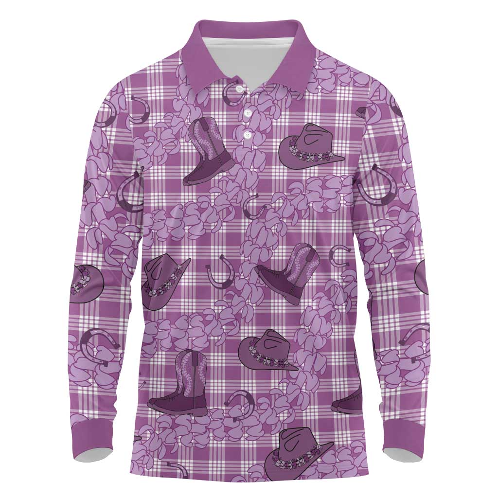 Purple Palaka Hawaii Cowboy Long Sleeve Polo Shirt Puakenikeni Lei Paniolo Papale Seamless Vibes LT14 Purple - Polynesian Pride