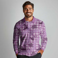 Purple Palaka Hawaii Cowboy Long Sleeve Polo Shirt Puakenikeni Lei Paniolo Papale Seamless Vibes LT14 - Polynesian Pride