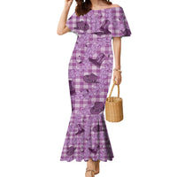 Purple Palaka Hawaii Cowboy Mermaid Dress Puakenikeni Lei Paniolo Papale Seamless Vibes LT14 Women Purple - Polynesian Pride