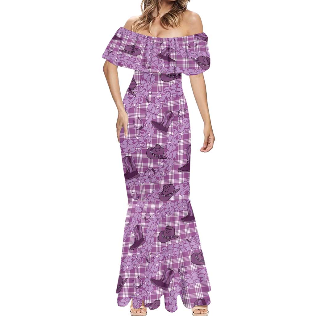 Purple Palaka Hawaii Cowboy Mermaid Dress Puakenikeni Lei Paniolo Papale Seamless Vibes LT14 - Polynesian Pride