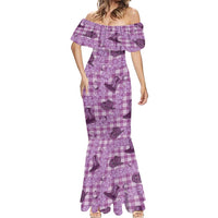 Purple Palaka Hawaii Cowboy Mermaid Dress Puakenikeni Lei Paniolo Papale Seamless Vibes LT14 - Polynesian Pride