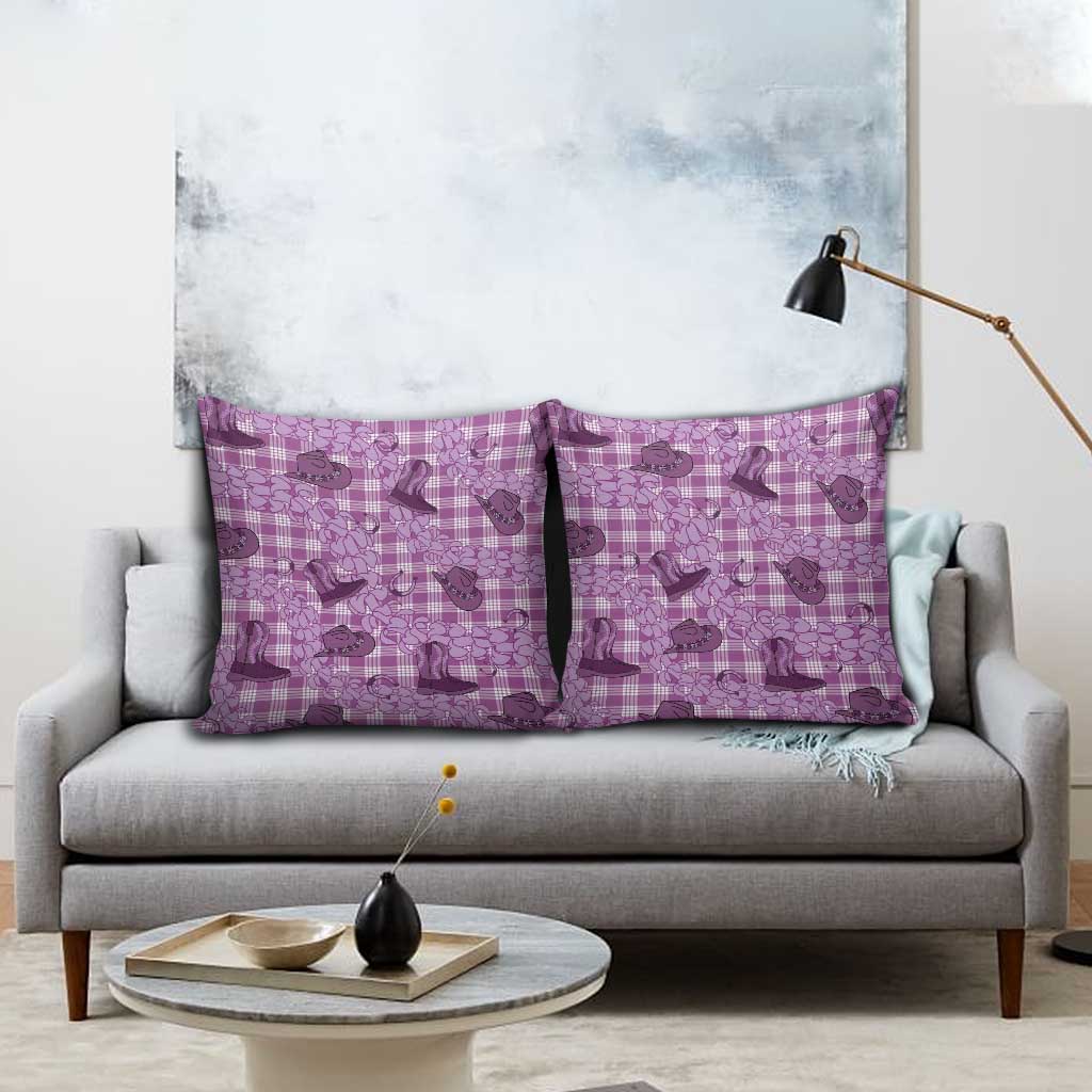 Purple Palaka Hawaii Cowboy Pillow Cover Puakenikeni Lei Paniolo Papale Seamless Vibes - Polynesian Pride