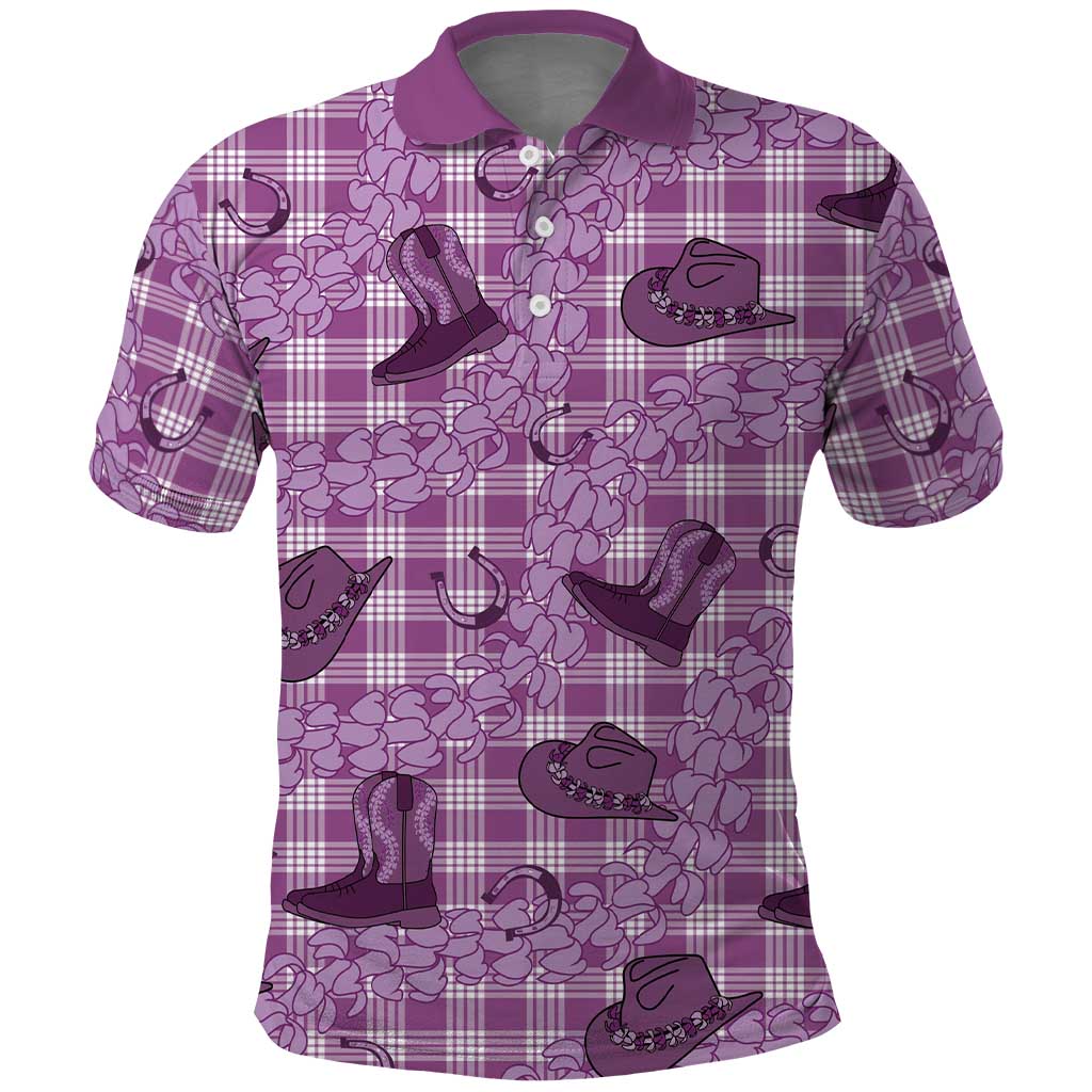 Purple Palaka Hawaii Cowboy Polo Shirt Puakenikeni Lei Paniolo Papale Seamless Vibes LT14 Purple - Polynesian Pride