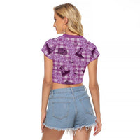 Purple Palaka Hawaii Cowboy Raglan Cropped T Shirt Puakenikeni Lei Paniolo Papale Seamless Vibes LT14 - Polynesian Pride