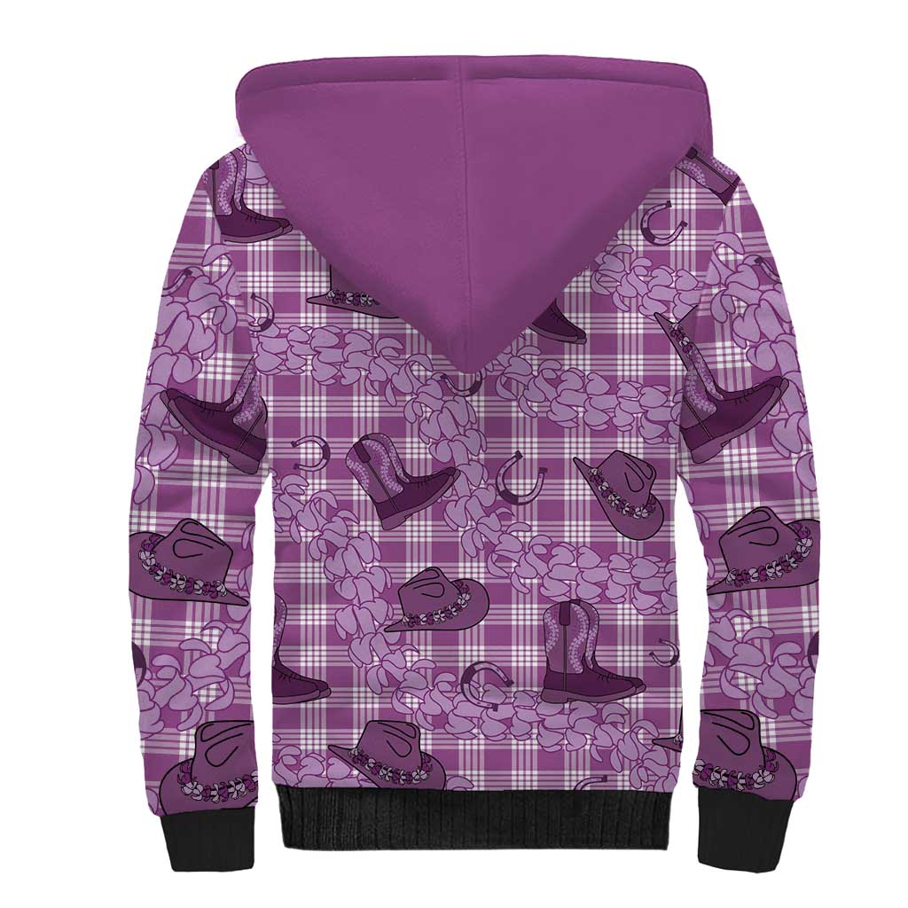 Purple Palaka Hawaii Cowboy Sherpa Hoodie Puakenikeni Lei Paniolo Papale Seamless Vibes LT14 - Polynesian Pride