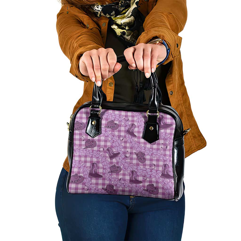 Purple Palaka Hawaii Cowboy Shoulder Handbag Puakenikeni Lei Paniolo Papale Seamless Vibes - Polynesian Pride