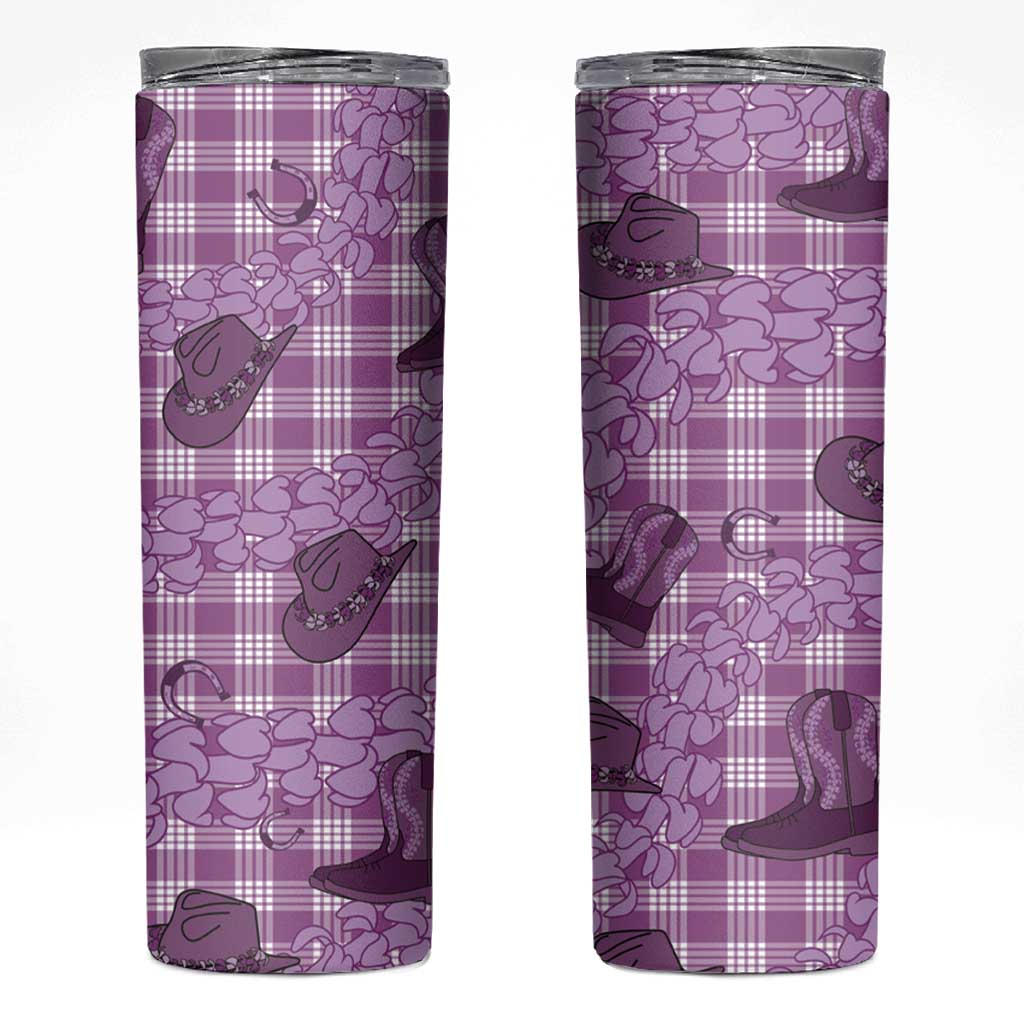 Purple Palaka Hawaii Cowboy Skinny Tumbler Puakenikeni Lei Paniolo Papale Seamless Vibes LT14 Purple - Polynesian Pride