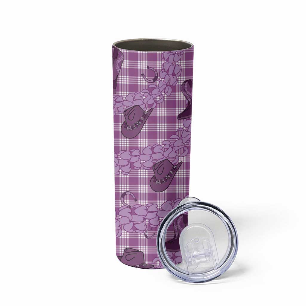Purple Palaka Hawaii Cowboy Skinny Tumbler Puakenikeni Lei Paniolo Papale Seamless Vibes LT14 - Polynesian Pride