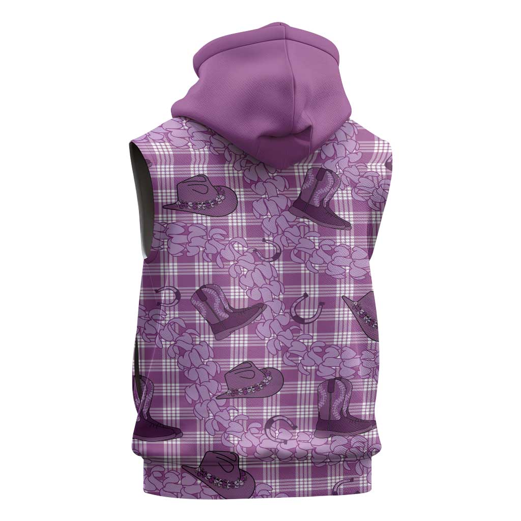 Purple Palaka Hawaii Cowboy Sleeveless Hoodie Puakenikeni Lei Paniolo Papale Seamless Vibes LT14 - Polynesian Pride