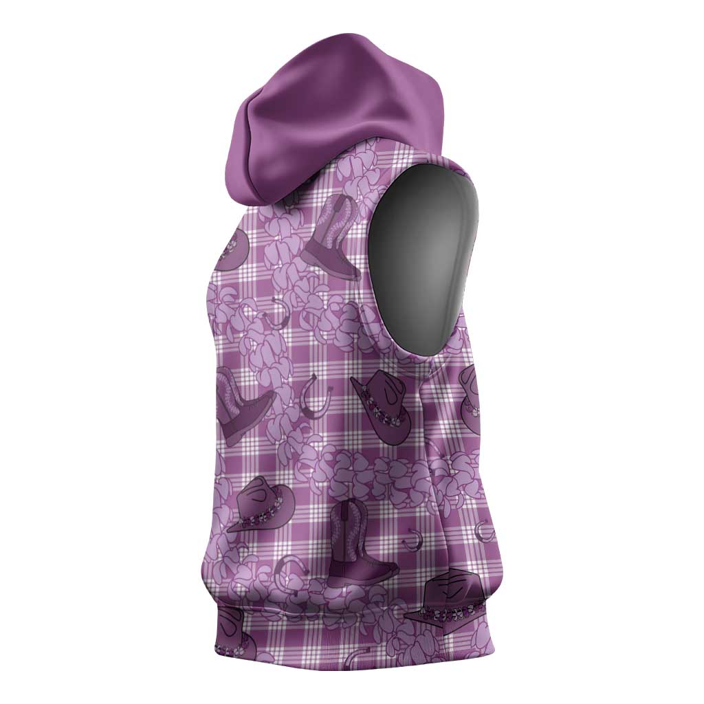 Purple Palaka Hawaii Cowboy Sleeveless Hoodie Puakenikeni Lei Paniolo Papale Seamless Vibes LT14 - Polynesian Pride