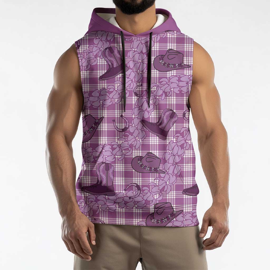 Purple Palaka Hawaii Cowboy Sleeveless Hoodie Puakenikeni Lei Paniolo Papale Seamless Vibes LT14 - Polynesian Pride