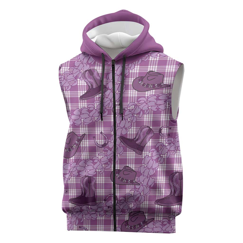 Purple Palaka Hawaii Cowboy Sleeveless Zip Hoodie Puakenikeni Lei Paniolo Papale Seamless Vibes LT14 Purple - Polynesian Pride