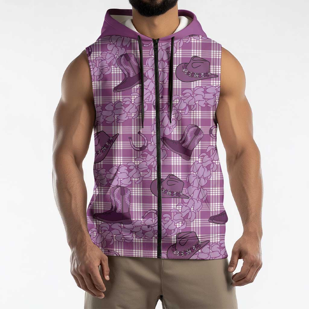 Purple Palaka Hawaii Cowboy Sleeveless Zip Hoodie Puakenikeni Lei Paniolo Papale Seamless Vibes LT14 - Polynesian Pride