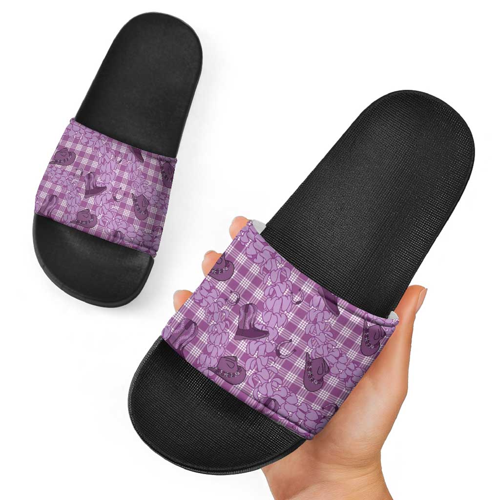 Purple Palaka Hawaii Cowboy Slide Sandals Puakenikeni Lei Paniolo Papale Seamless Vibes - Polynesian Pride