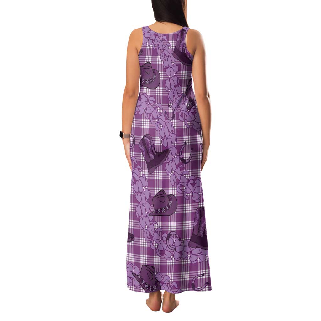 Purple Palaka Hawaii Cowboy Tank Maxi Dress Puakenikeni Lei Paniolo Papale Seamless Vibes LT14 - Polynesian Pride