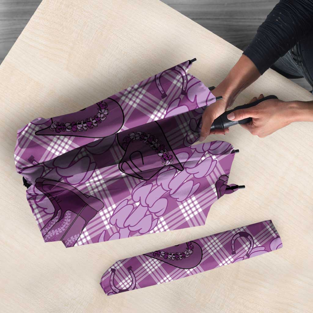Purple Palaka Hawaii Cowboy Umbrella Puakenikeni Lei Paniolo Papale Seamless Vibes - Polynesian Pride