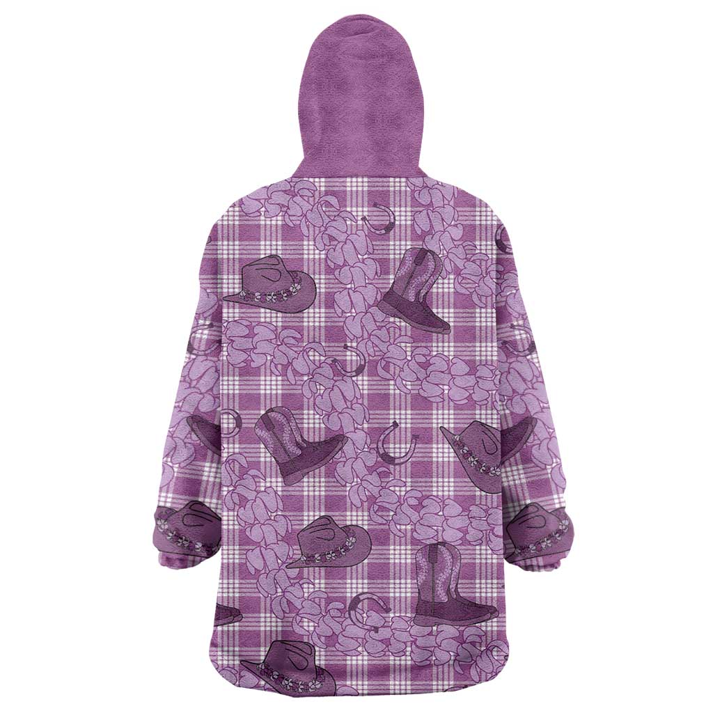 Purple Palaka Hawaii Cowboy Wearable Blanket Hoodie Puakenikeni Lei Paniolo Papale Seamless Vibes LT14 - Polynesian Pride