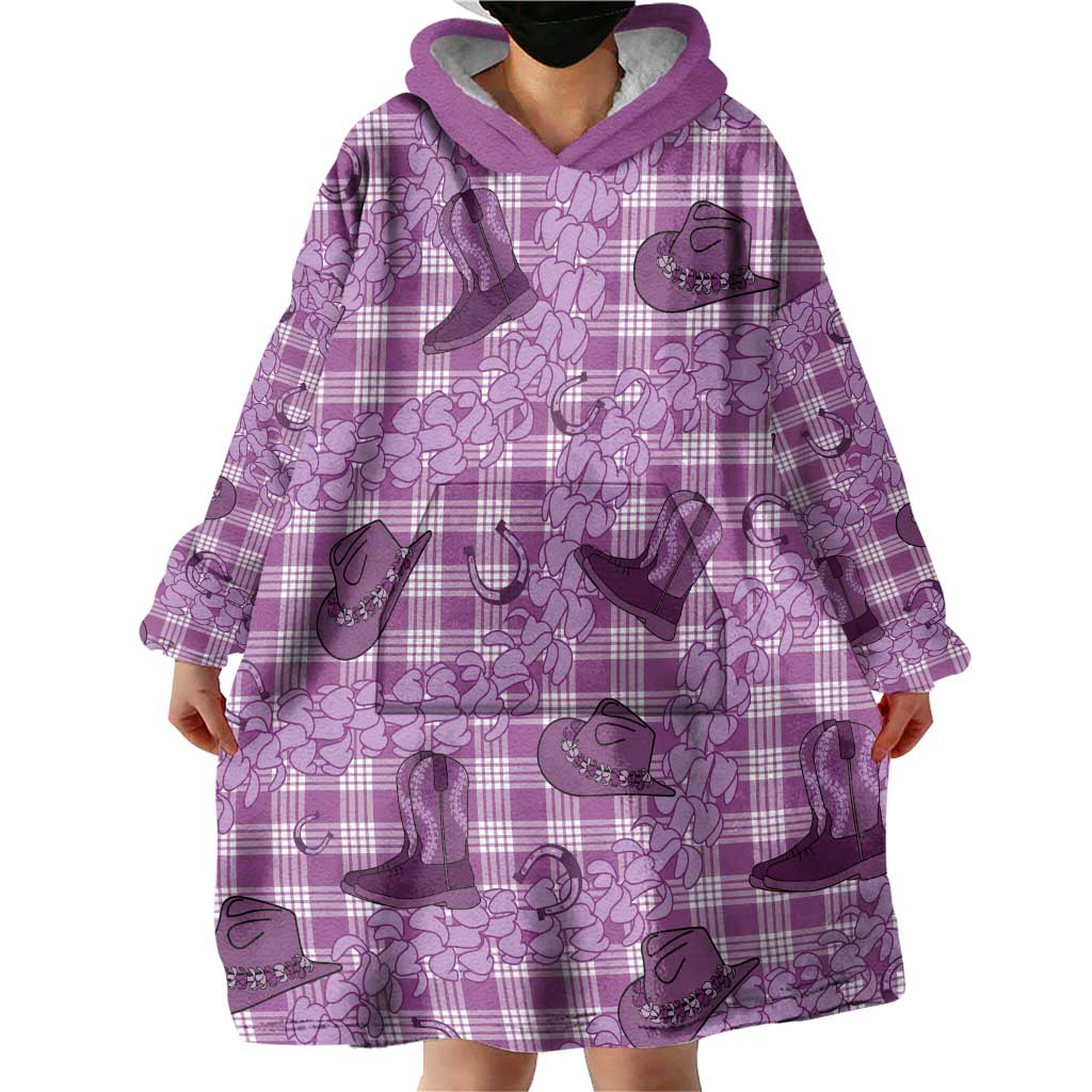 Purple Palaka Hawaii Cowboy Wearable Blanket Hoodie Puakenikeni Lei Paniolo Papale Seamless Vibes LT14 - Polynesian Pride