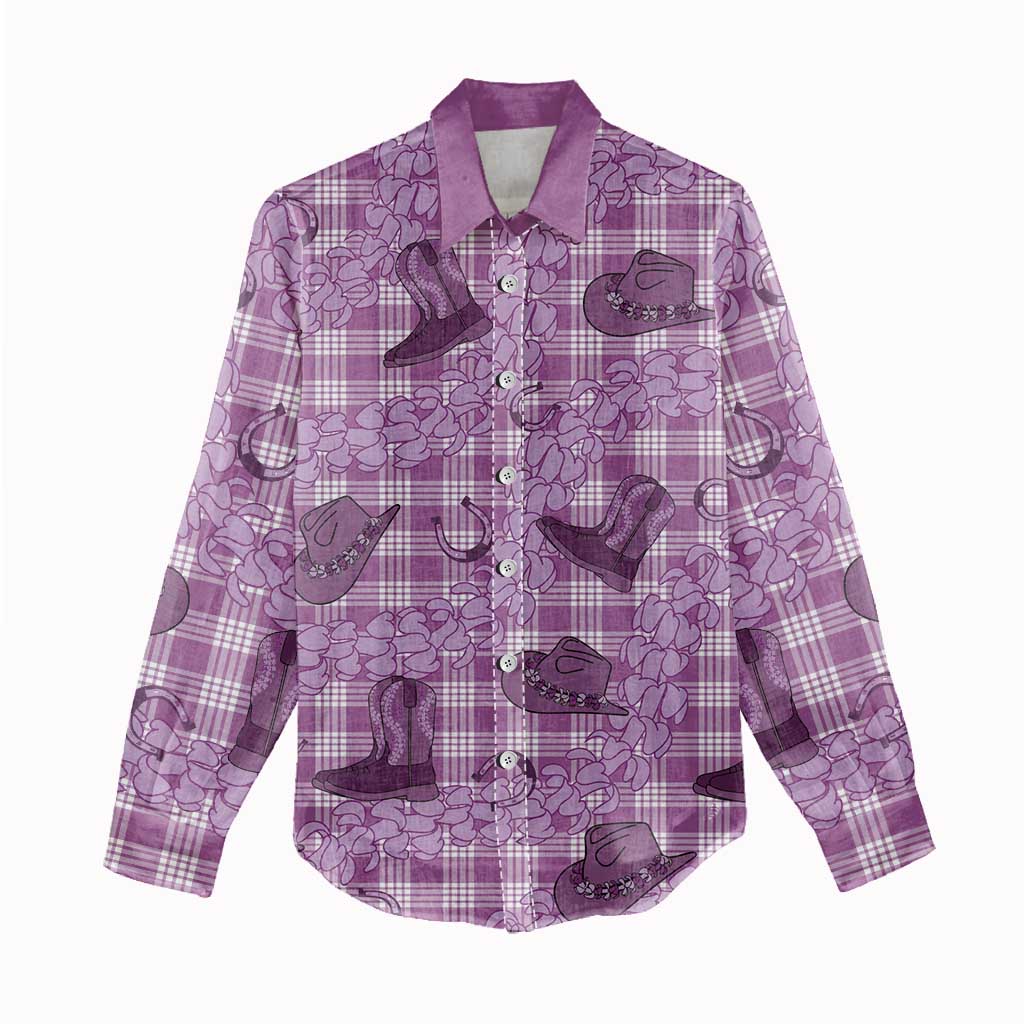 Purple Palaka Hawaii Cowboy Women Casual Shirt Puakenikeni Lei Paniolo Papale Seamless Vibes LT14 - Polynesian Pride