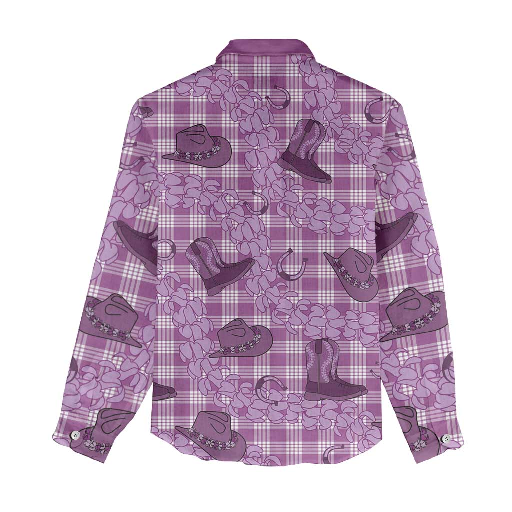 Purple Palaka Hawaii Cowboy Women Casual Shirt Puakenikeni Lei Paniolo Papale Seamless Vibes LT14 - Polynesian Pride