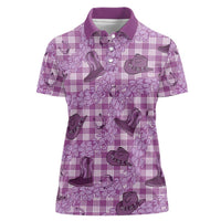 Purple Palaka Hawaii Cowboy Women Polo Shirt Puakenikeni Lei Paniolo Papale Seamless Vibes LT14 Female Purple - Polynesian Pride