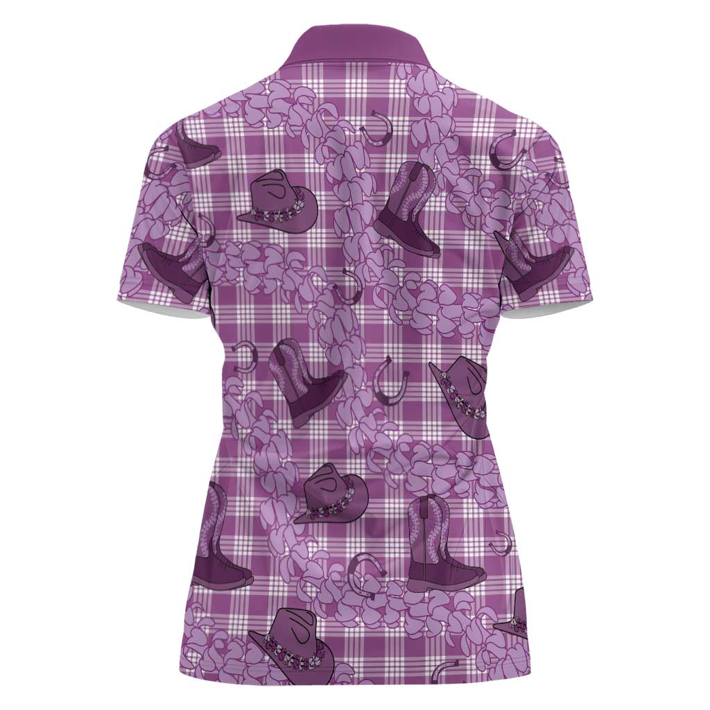 Purple Palaka Hawaii Cowboy Women Polo Shirt Puakenikeni Lei Paniolo Papale Seamless Vibes LT14 - Polynesian Pride