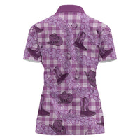 Purple Palaka Hawaii Cowboy Women Polo Shirt Puakenikeni Lei Paniolo Papale Seamless Vibes LT14 - Polynesian Pride